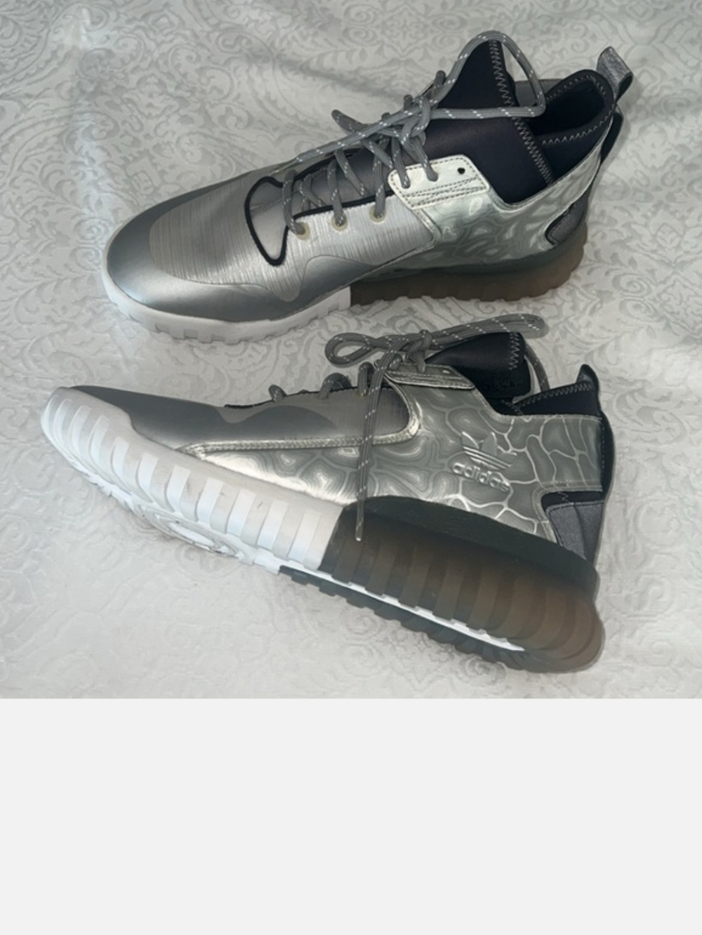 Adidas Men's Metallic Silver and Black High-Top Sneakers